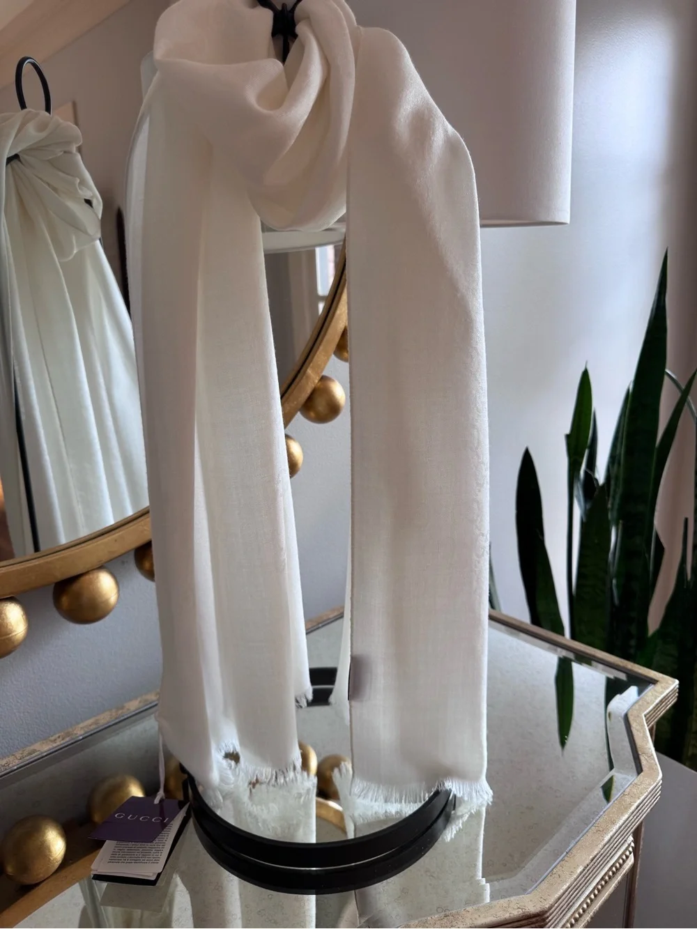 NWT AUTHENTIC Gucci GG Monogram Silk & Wool Jacquard Scarf - Cream